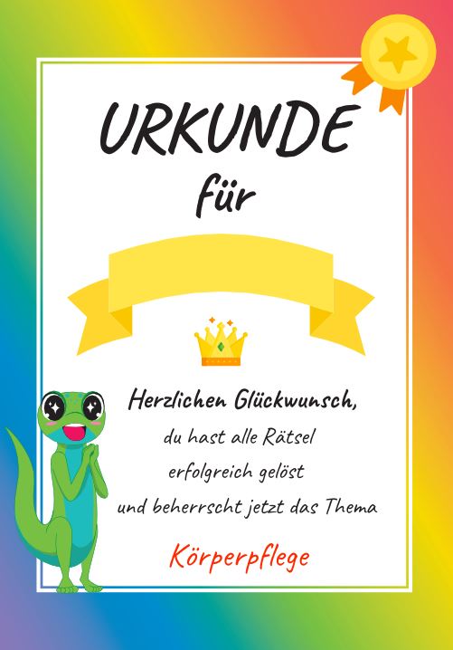Kinderrätsel - Gewaschen - geputzt - gekämmt - fertig! (Körperpflege)