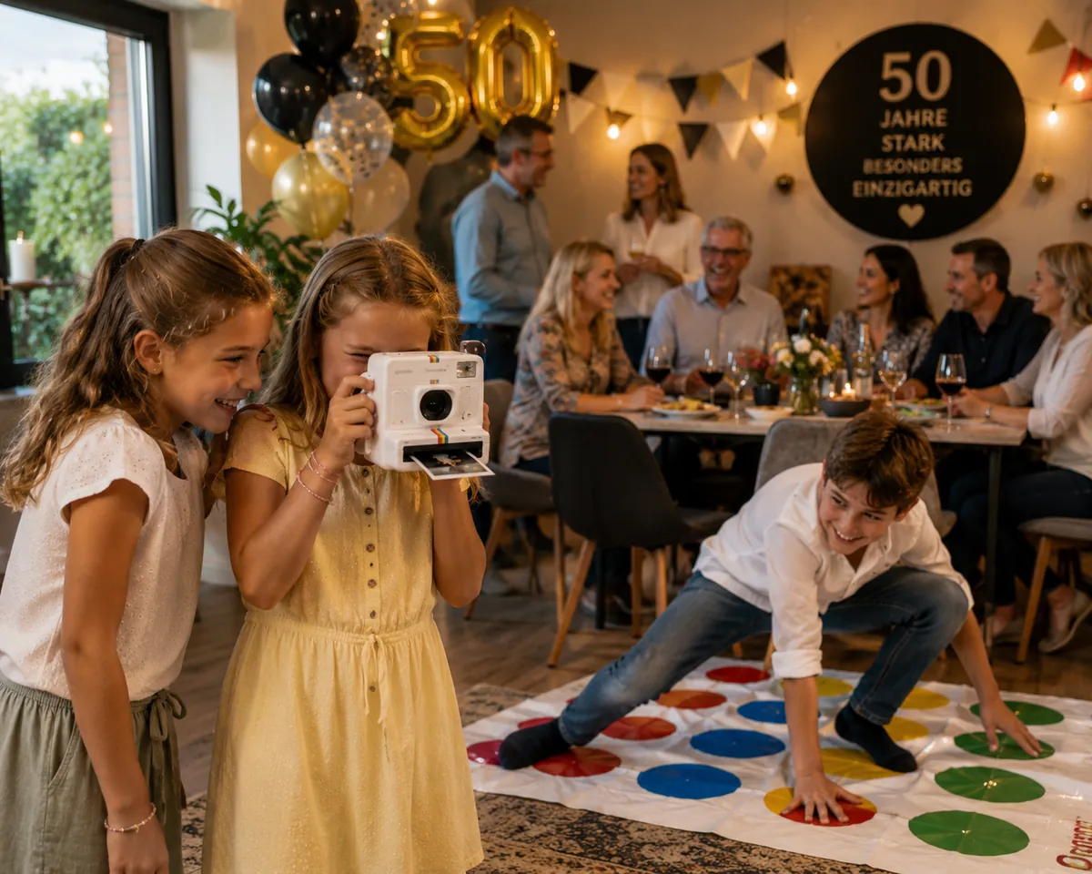Kinder spielen auf einer Feier mit dem Exi-Event-Aufsteller