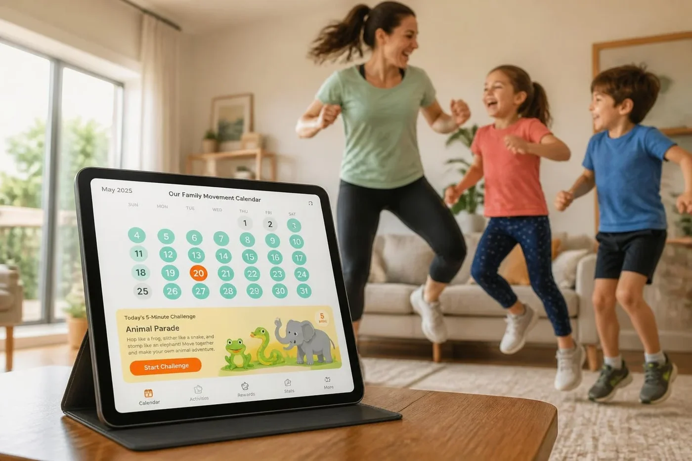 Familie macht die Tages-Challenge aus dem digitalen Kalender