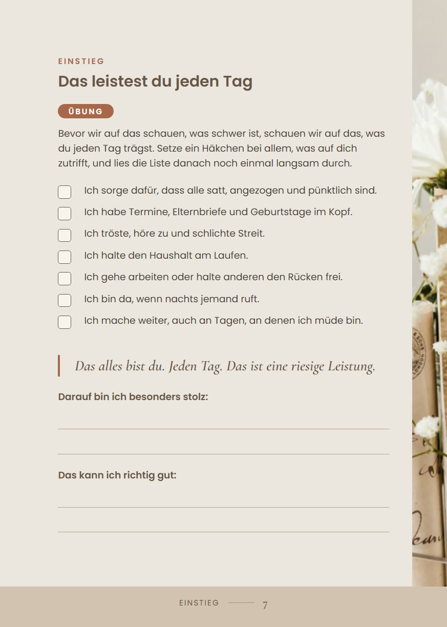 Seite aus dem Work-Book: Das leistest du jeden Tag